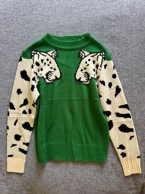 Green Animal-Print Crewneck Sweater